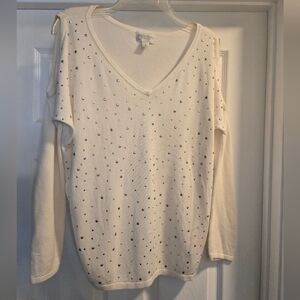 Bisou Bisou White Studded Long Sleeve Sweater  Top